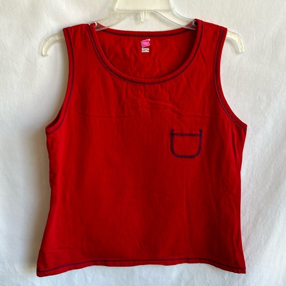 Hanes Her Way red cotton tank top with navy stitching, size L - Picture 1 of 6